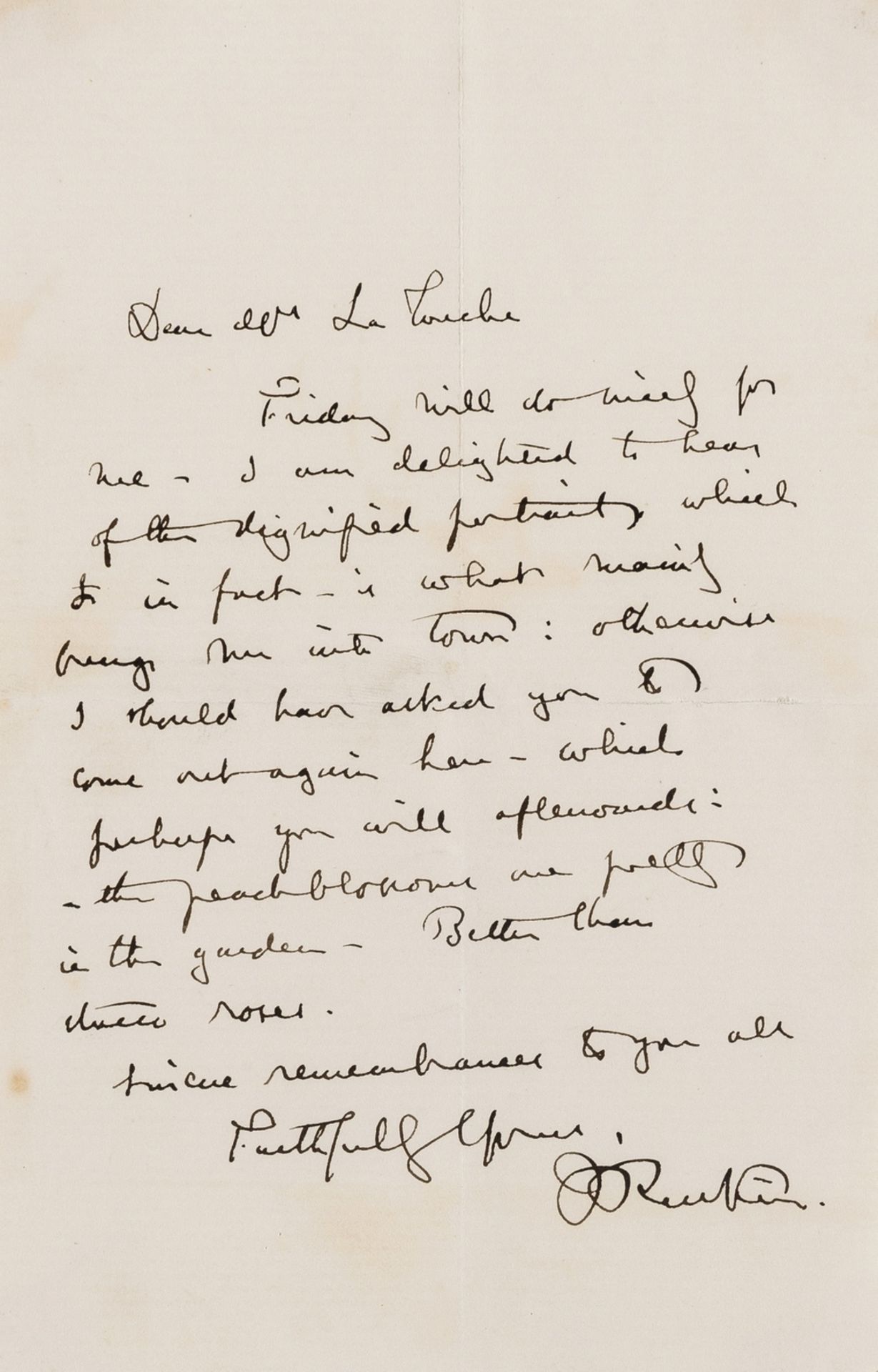 Ruskin (John) Autograph Letter signed to his Mrs [Maria] La Touche, [c. ?1860s], arranging to meet …