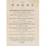 Machiavelli (Niccolò) The Works..., 2 vol., contemporary calf, for Thomas Davies [& others], 1762.