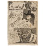 Bookseller's trade card.- Slater (Thomas) Trompe-l'œil medley print with portraits, letters, …