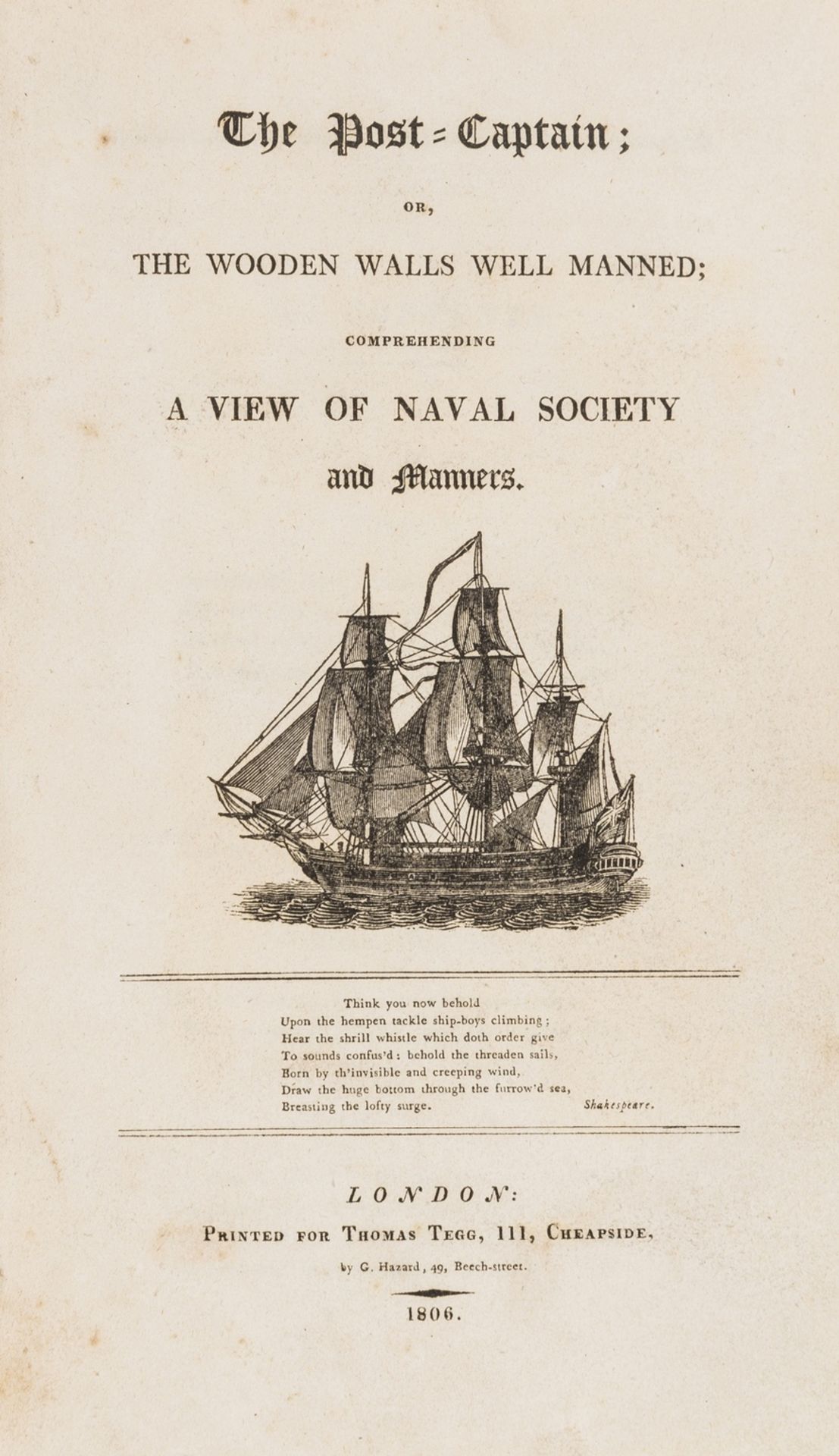 First naval novel.- [Davis (John)] The Post-Captain; or, The Wooden Walls well manned; …