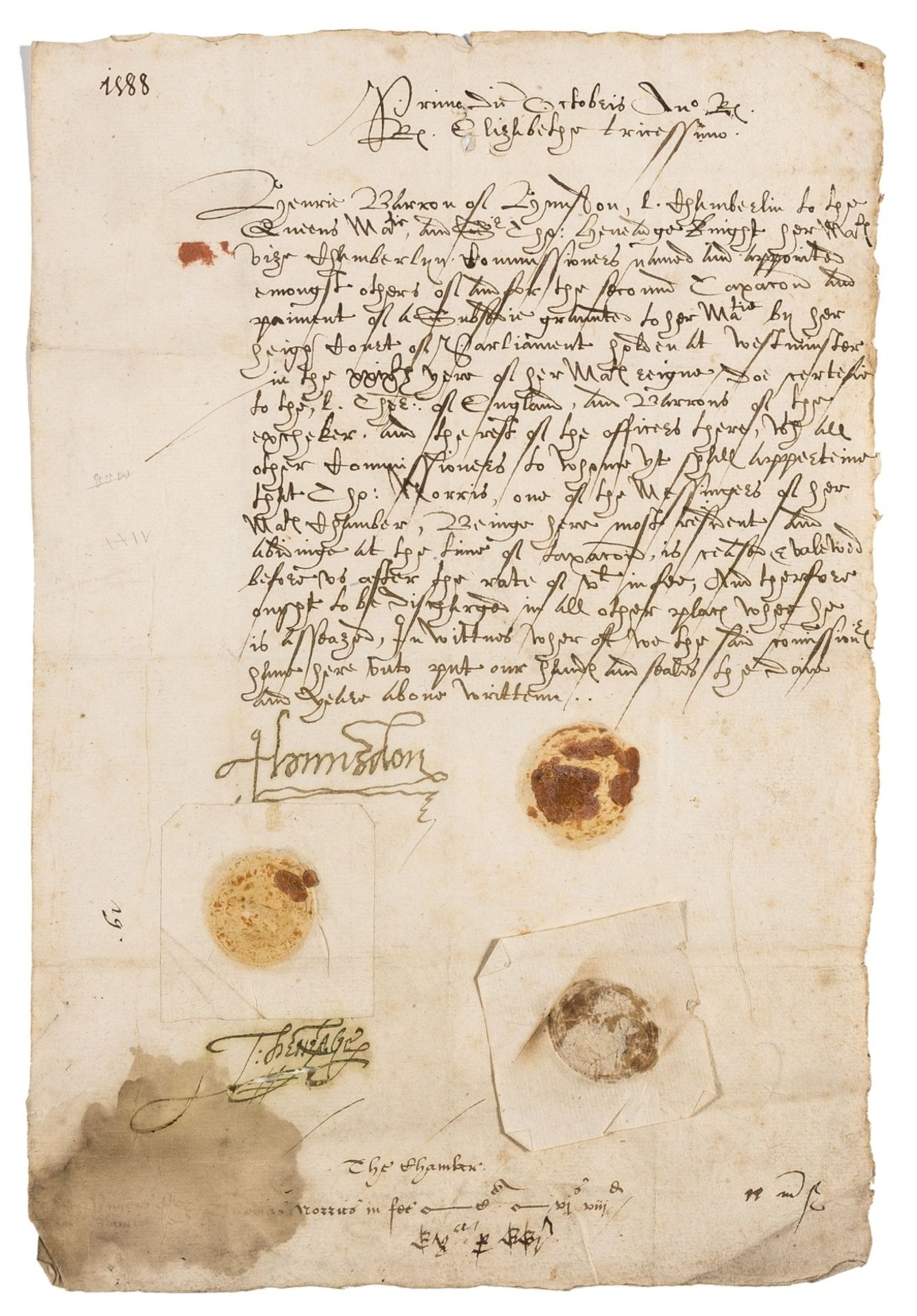 Elizabeth I's cousin.- Carey (Henry, first Baron Hunsdon, Lord Chamberlain) Warrant certifying …