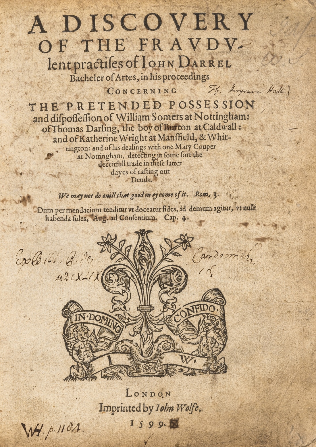 Exorcism.- [Harsnett (Samuel)] A Discovery of the Fraudulent Practises of John Darrel, first …