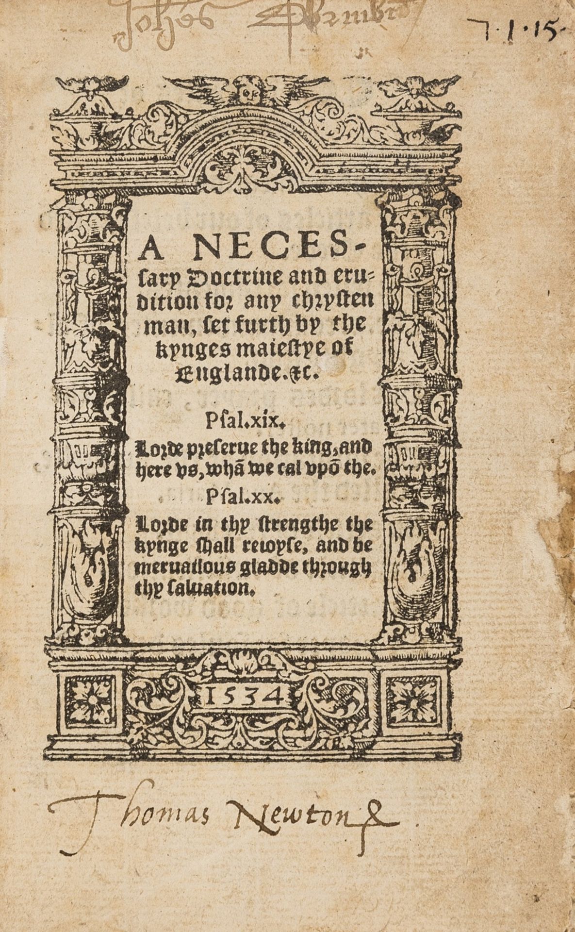 Henry VIII.- Necessary Doctrine and Erudition for Any Christen Man (A) Set Furthe by the Kynges …