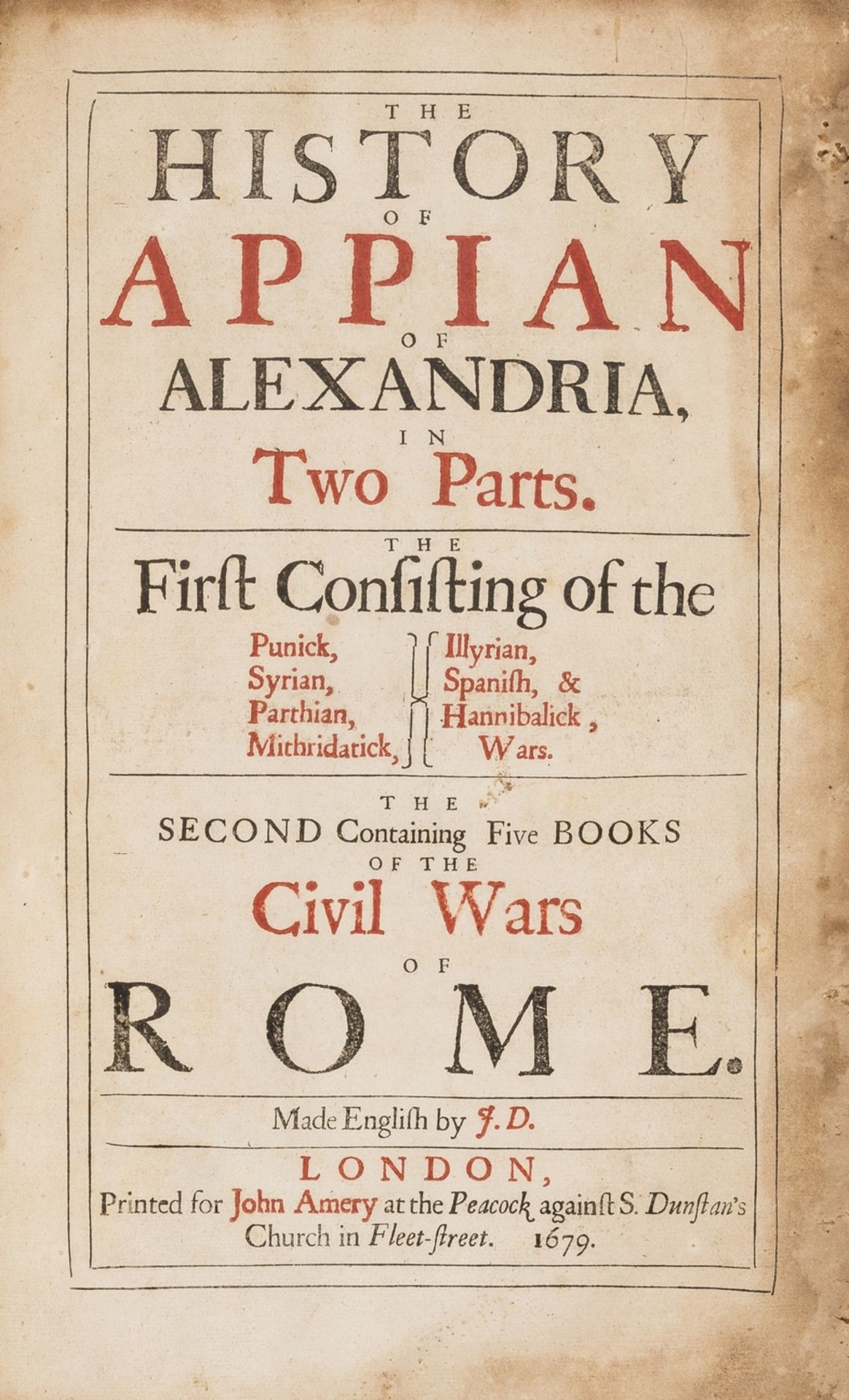 Appian, of Alexandria. The History of Appian of Alexandria... made English by J[ohn] D[orset],, …