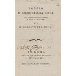 Vinci (Gianbattista) Saggio d'Architettura Civile..., first Roman edition, Rome, Antonio Fulgoni, …