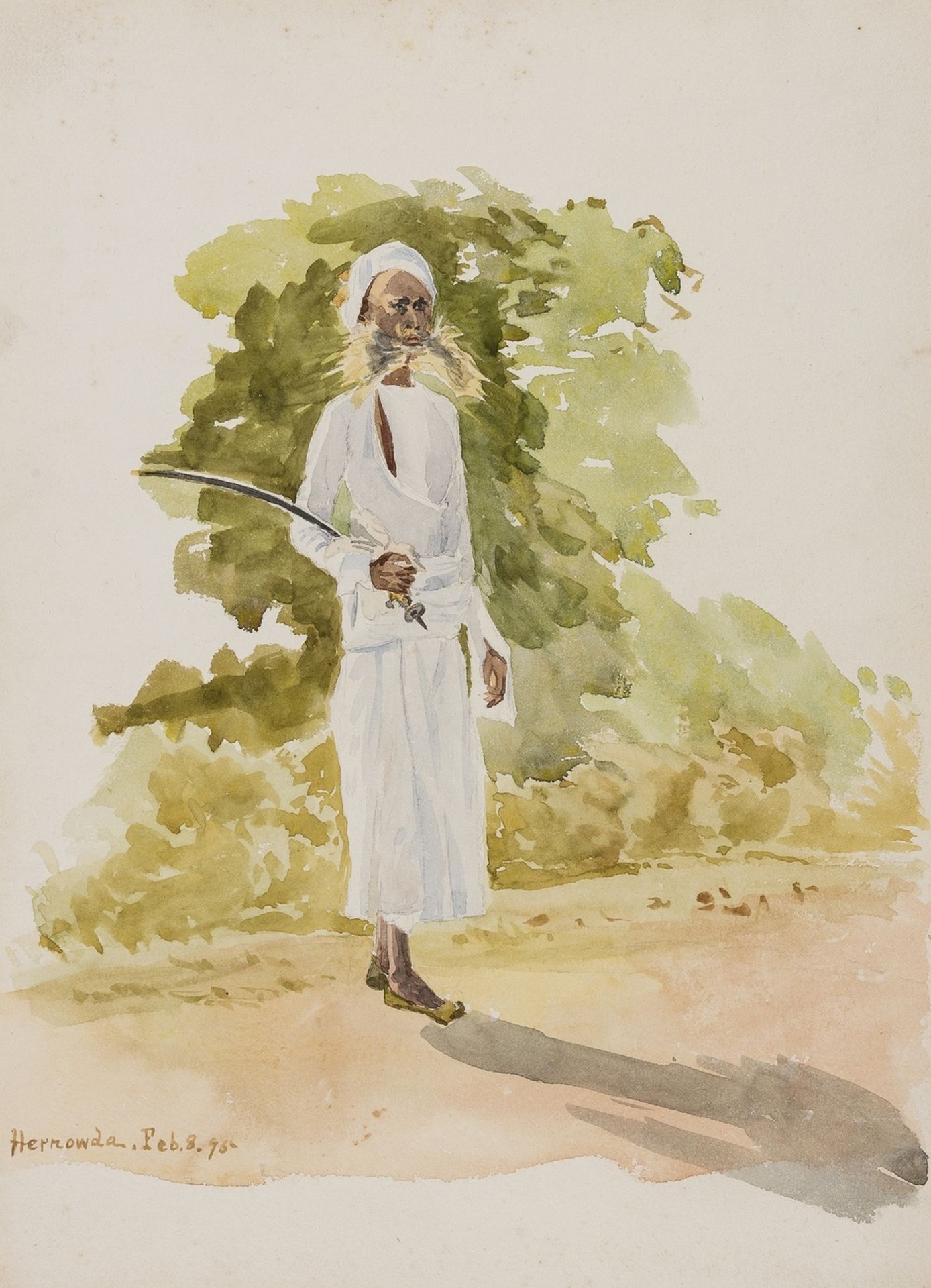 India.- Fraser neé Bell Irving (Etta) Study of a Sikh holding a Kirpan, watercolour, 1895; and …