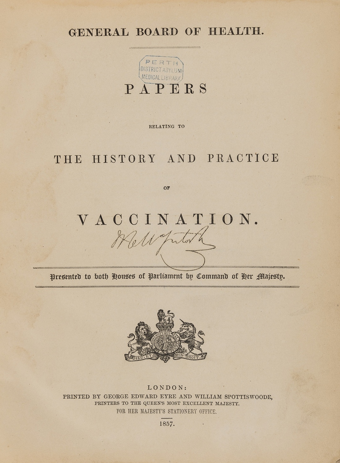 Vaccination.- Papers Relating to the History and Practice of Vaccination, 4 folding tables, …