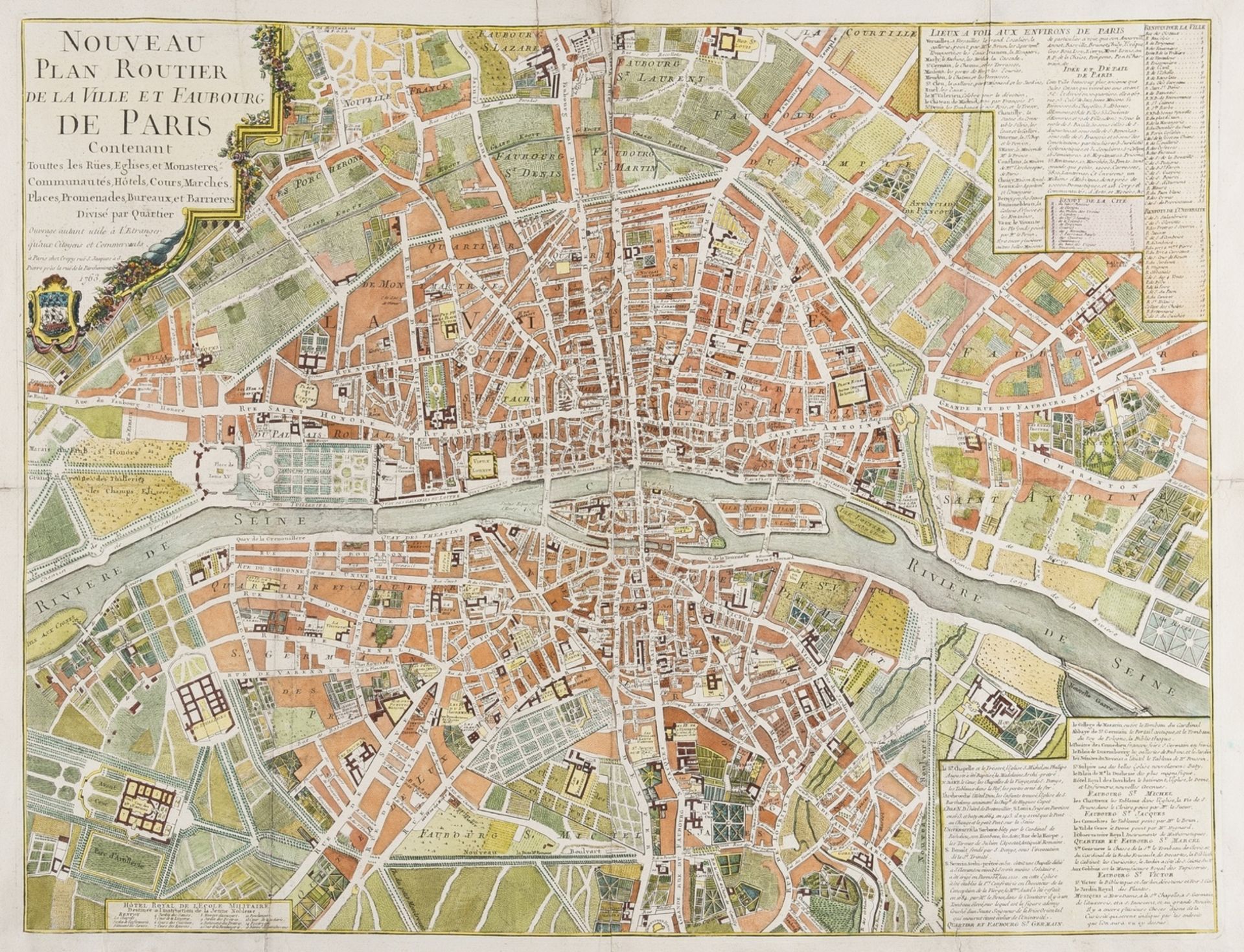 France.- Paris.- Crépy (Jean Baptiste) Nouveau Plan Routier de la Ville et Faubourg de Paris, 1763.