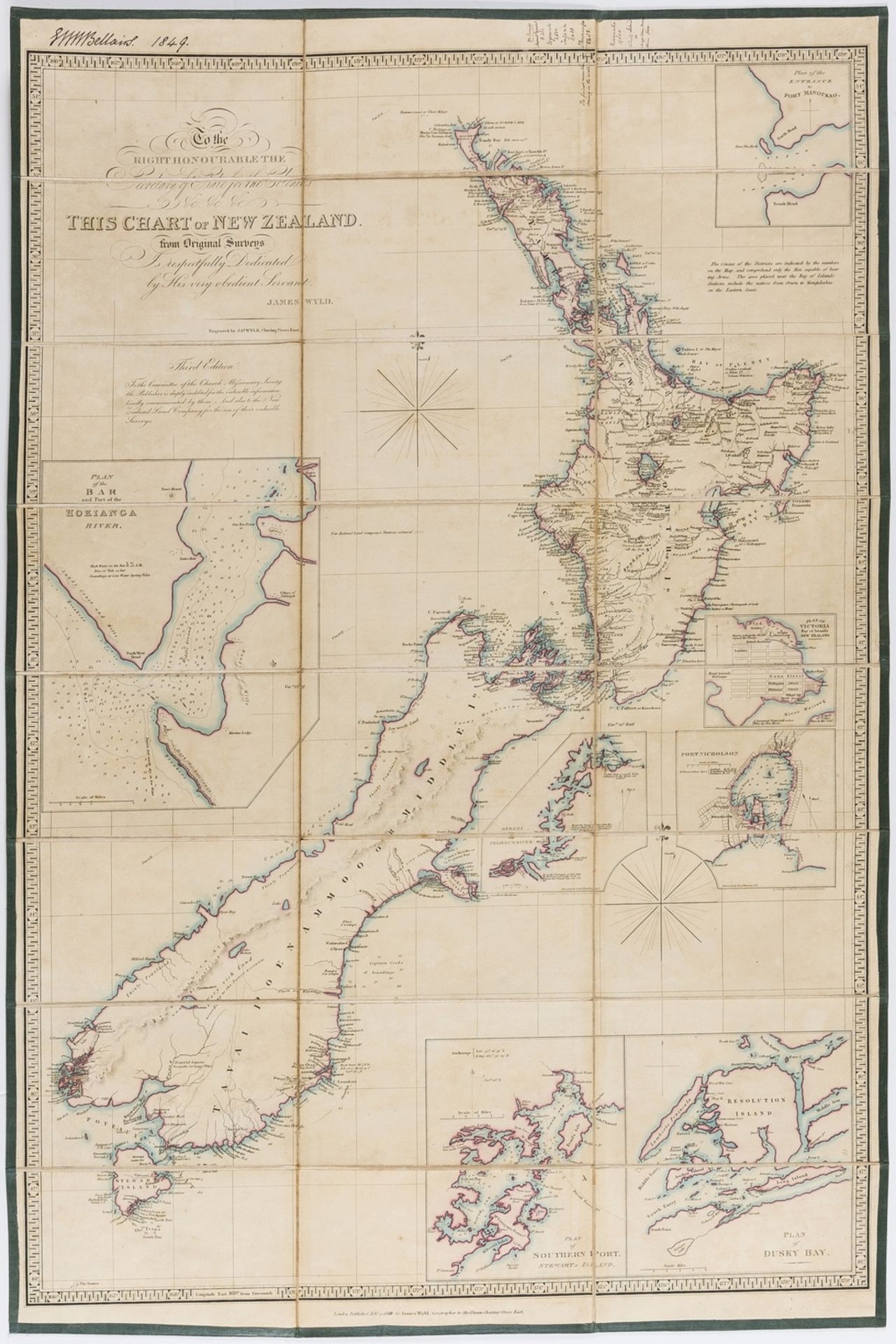 New Zealand.- Wyld (James) Chart of New Zealand from Original Drawings, Third Edition, 1846.