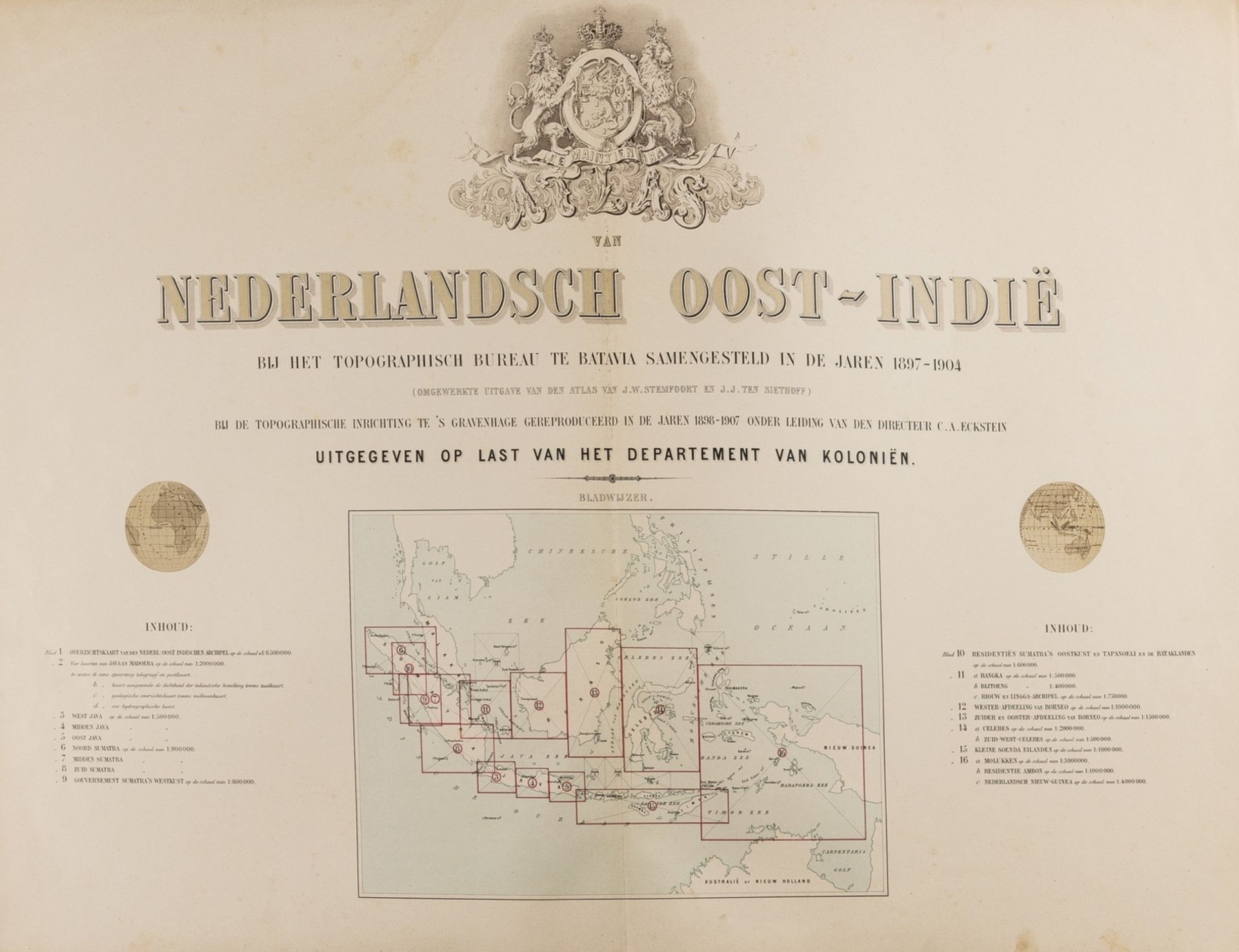 Indonesia.- Stemfoort (J.W.) and J.J. Ten Siethoff. Atlas van Nederlandsch Oost-Indië, 21 maps of …