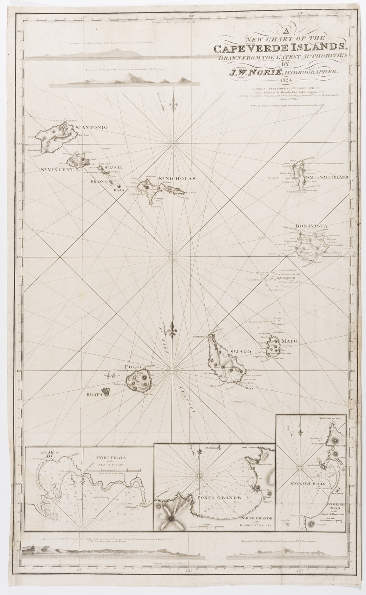 Cape Verde.- Norie (John William) A New Chart of the Cape Verde Islands..., 1824.