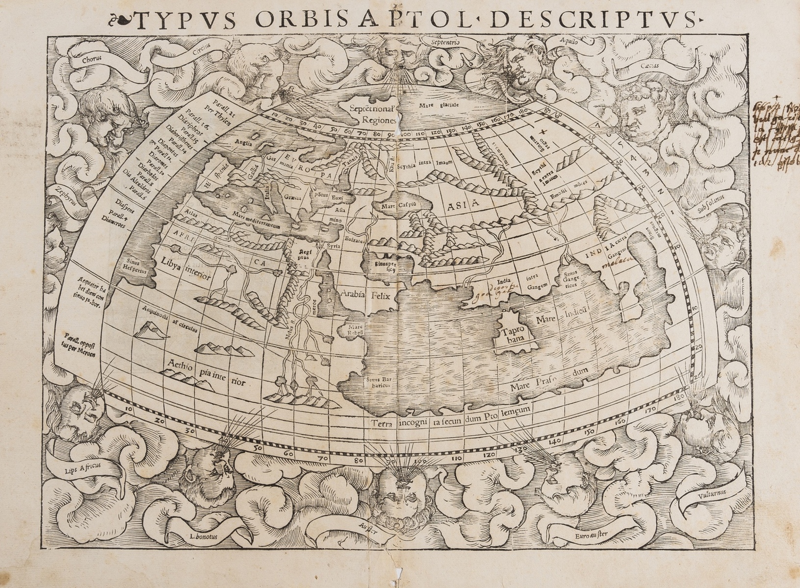 World.- Münster (Sebastian) Typus Orbis A Ptol Descriptus, [c.1540].