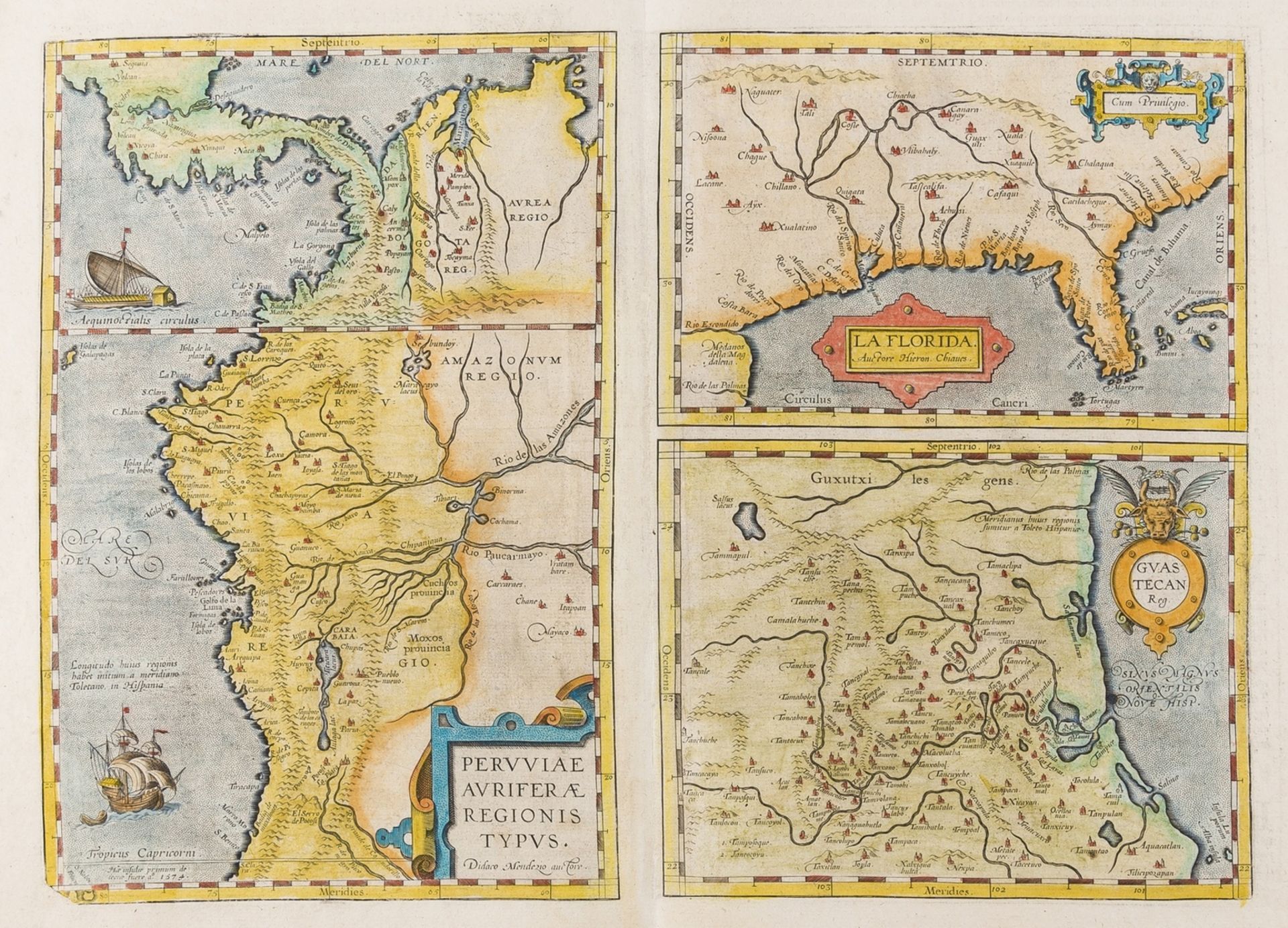 Americas.- Florida.- Peru.- Ortelius (Abraham) Peruviae Auriferae Regionis Typus [on sheet with] …