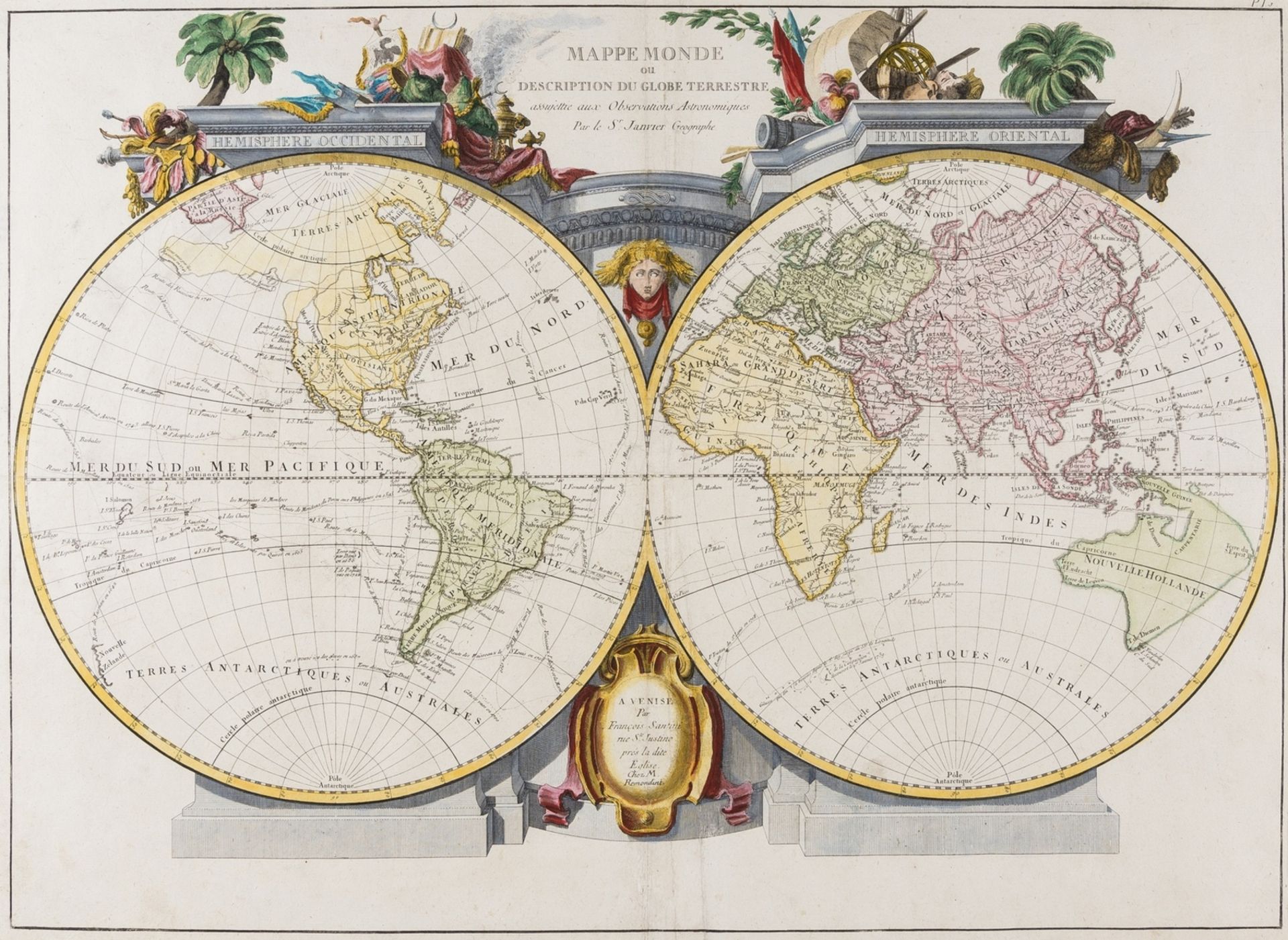 World.- Santini (Francois) and Jean Janvier. Mappe Monde ou Description du Globe Terrestre, [c. …