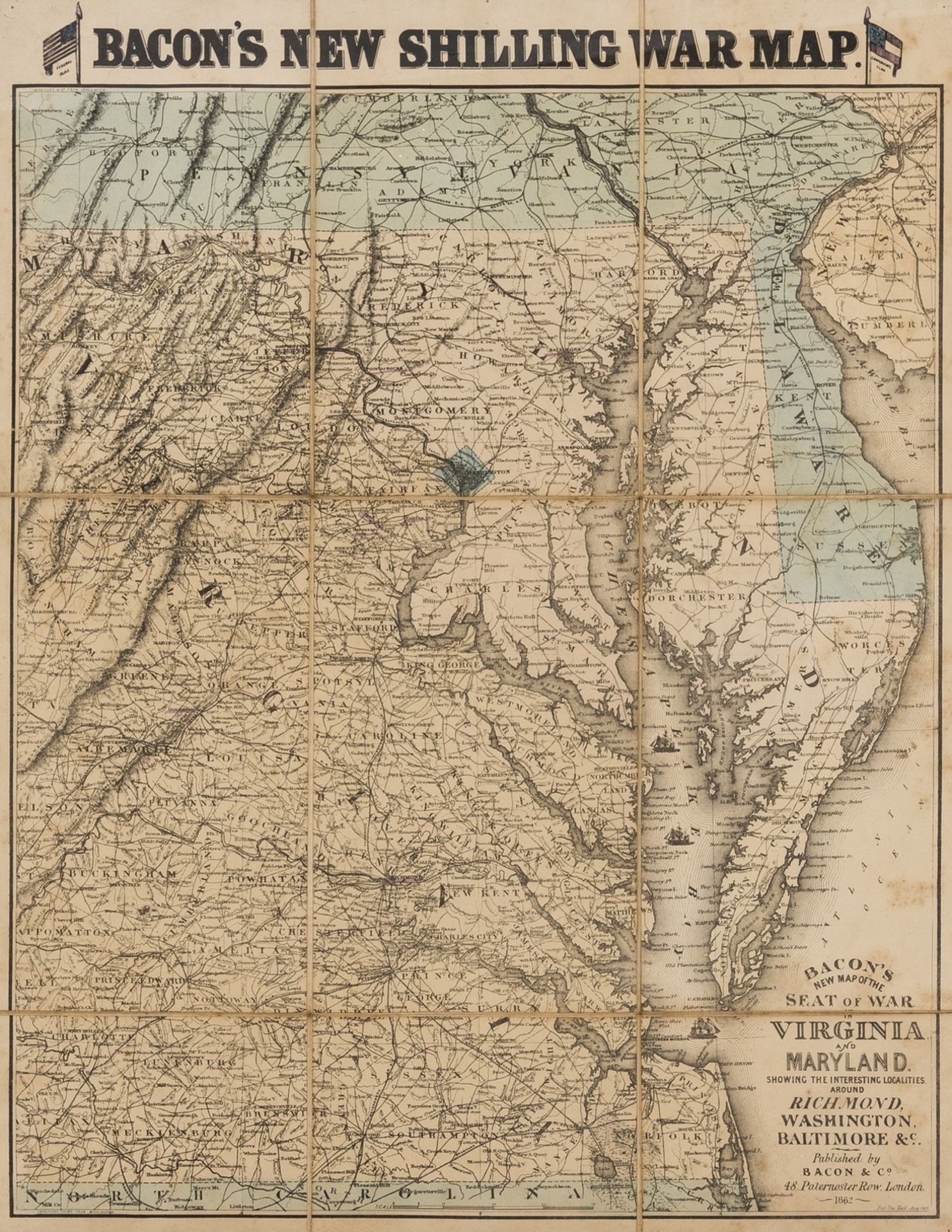 America.- Virginia.- Bacon (George W.) Bacon's New Map of the Seat of War in Virginia and …