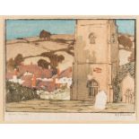 Boxsius (Sylvan G.) A Devon Village; Old Mill, Sussex, a pair of linocuts, [20th century] (2)