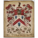 Lancashire Heraldry.- Coat of arms of Thomas Chorley, watercolour on card, 1729.