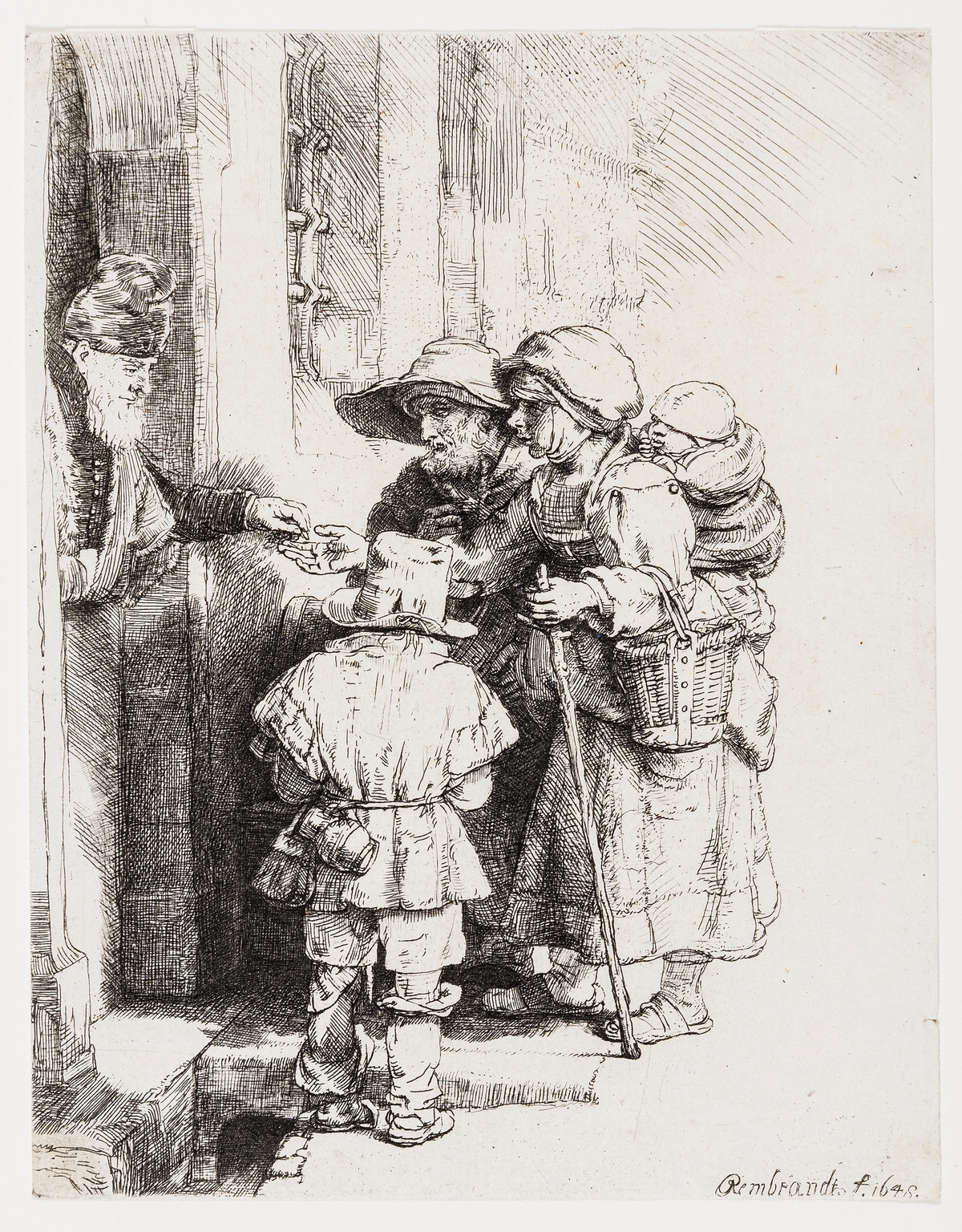 Rembrandt van Rijn (1606-1669) Beggars Receiving Alms at the Door of a House