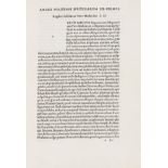 Aldus.- Politianus (Angelus) Opera, first collected edition, includes the first use of Hebrew type …