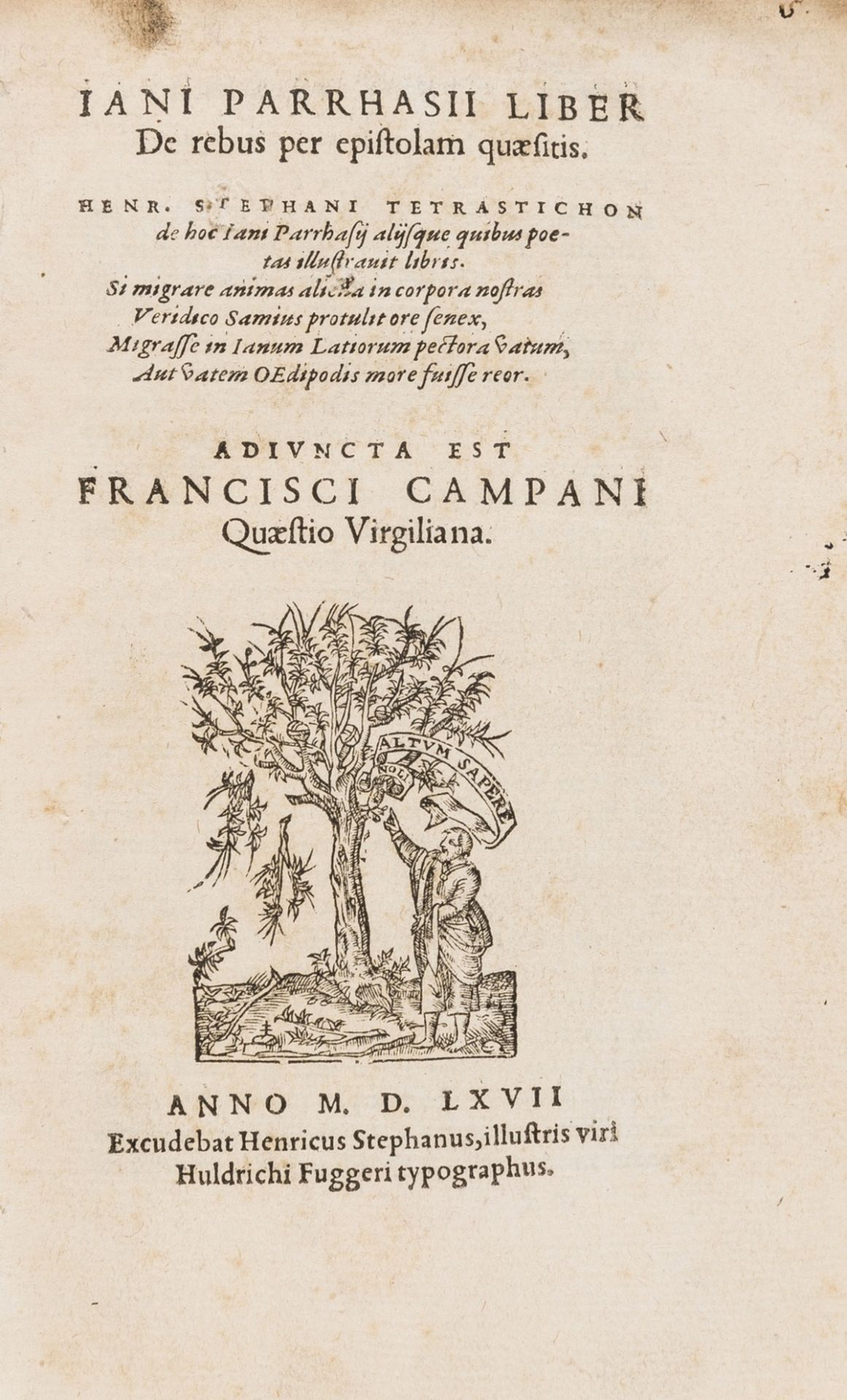 Parrasio (Aulo Giano) Liber de rebus per epistolam quæsitis. Adiuncta est Francisci Campani …