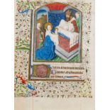 French Workshop.- Single leaf from an illuminated Book of Hours with large arched miniature …