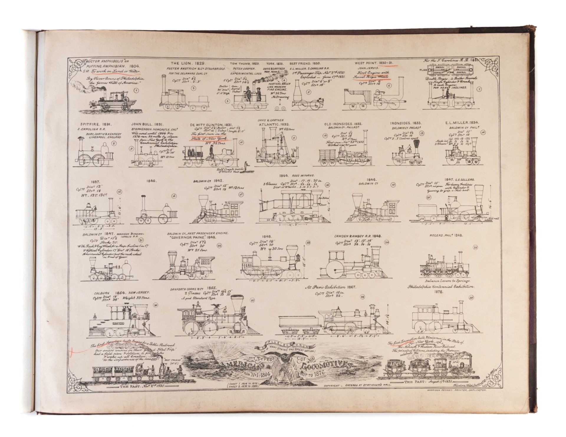 West (Theodore) [An Outline of the Growth of the Locomotive Engine], 14 lithographed sheets, …