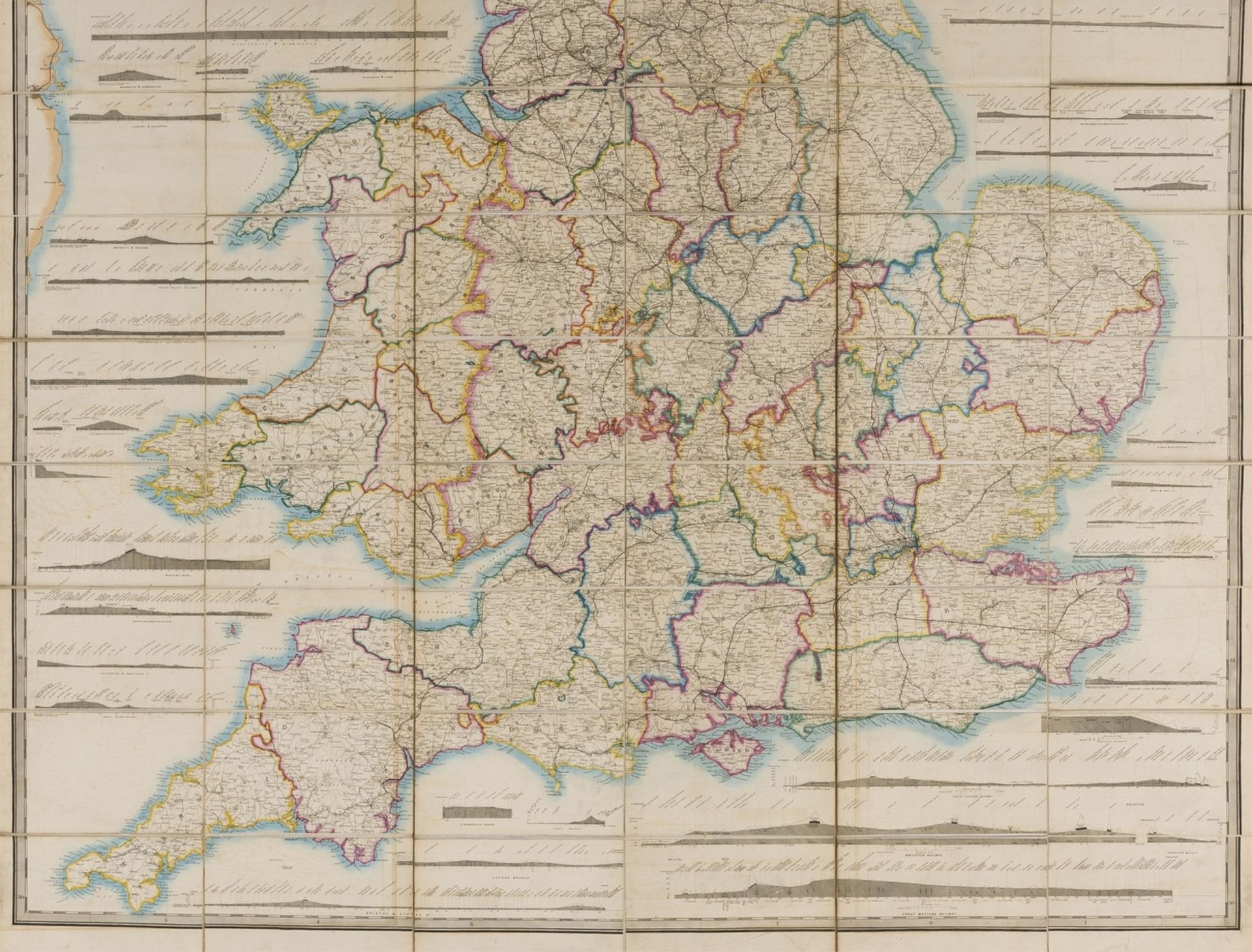 Wyld (James) Railway Map of England, Wales and Scotland... , folding hand-coloured engraved map , …