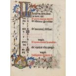 French Workshop.- Single calendar leaf for August from an illuminated Book of Hours with 2 small …