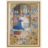 Paris Workshop.- Single leaf from an illuminated Book of Hours with large arched miniature …