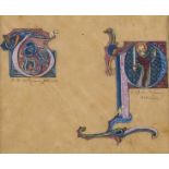 Historiated initials.- Illuminated leaf depicting copies of two 14th century medieval historiated …