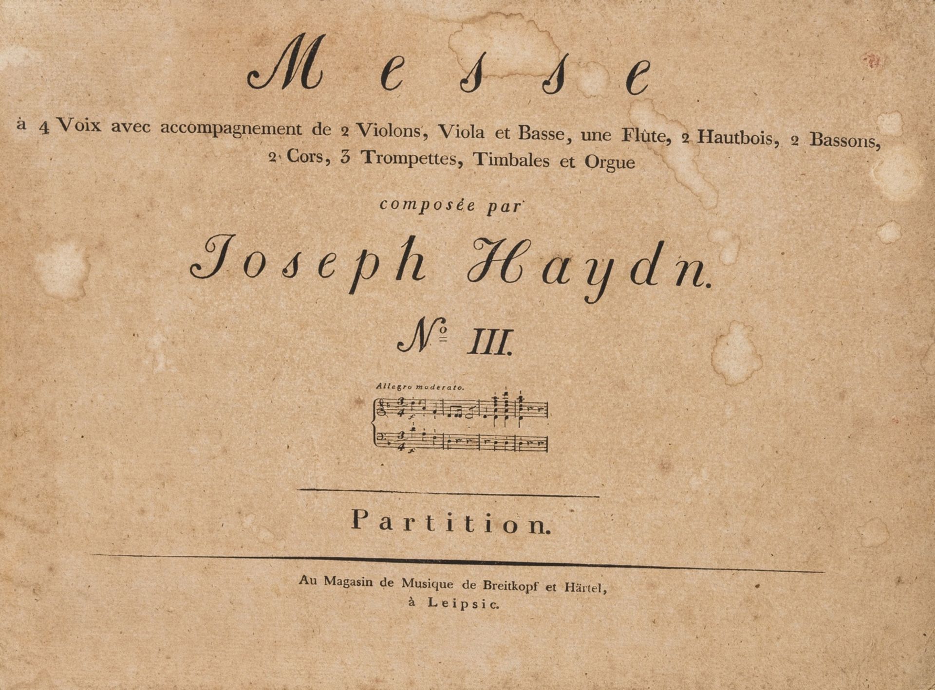 Nelson.- Music.- Haydn (Joseph) Messe No. III, first edition, Leipzig, Breitkopf & Härtel, [1800].