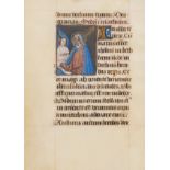 Rouen Workshop.- Single leaf from an illuminated Book of Hours with a miniature depicting Saint …