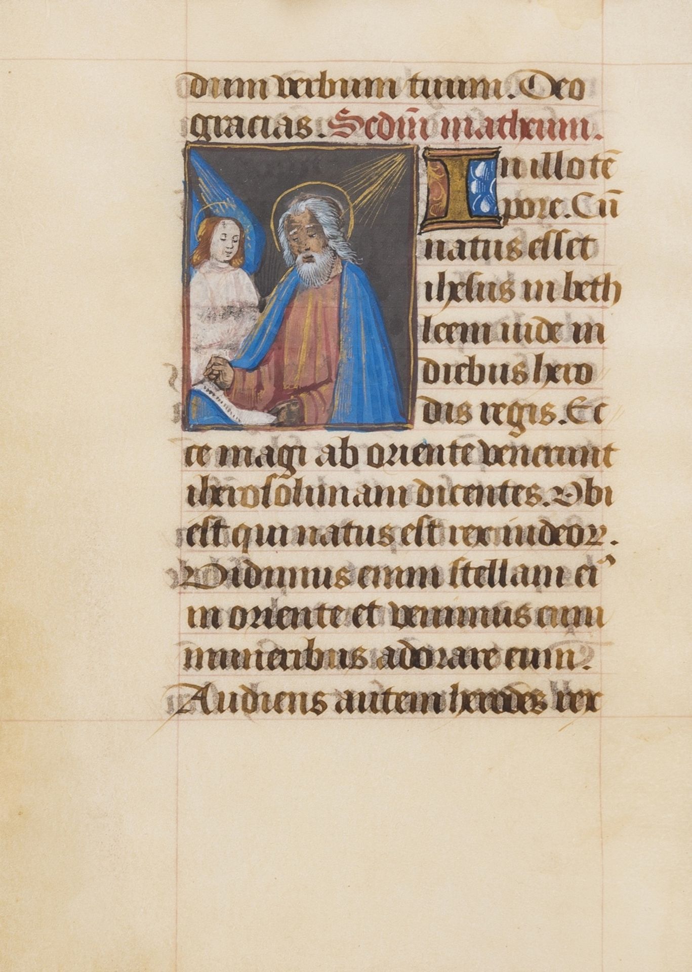 Rouen Workshop.- Single leaf from an illuminated Book of Hours with a miniature depicting Saint …