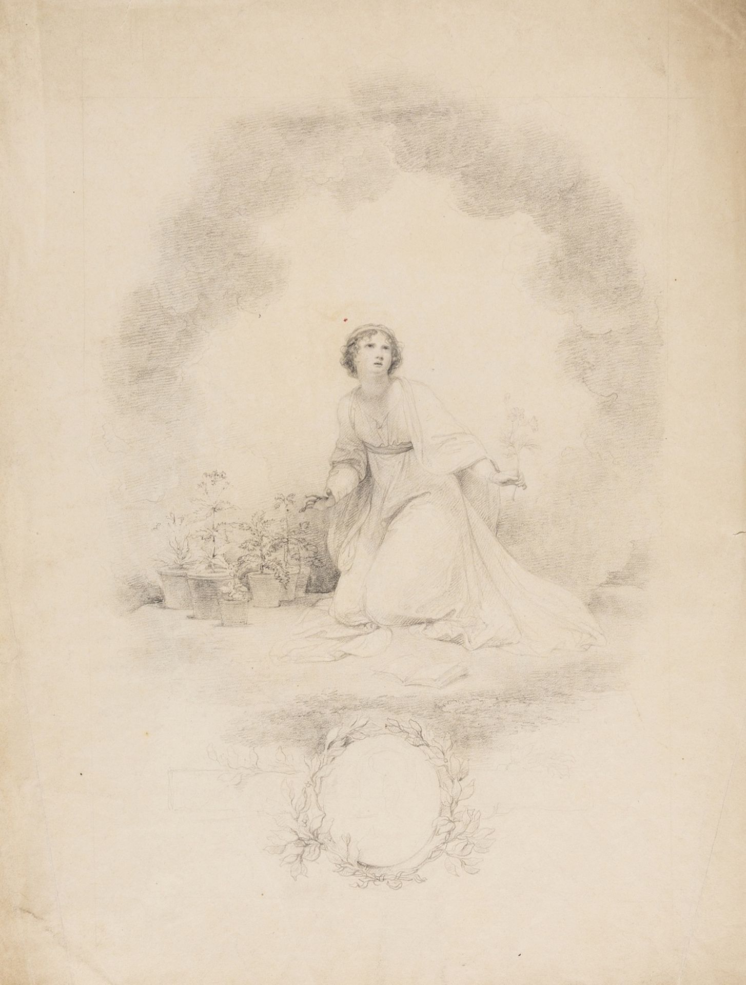 Gardening.- Bartolozzi (Francesco), Circle of. Study of lady tending to flower pots, possibly a …