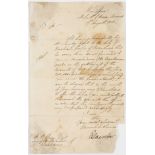 Palmerston (Lord) Letter signed to H.P. Rowe, War Office, 1818, referring to the Disallowances …