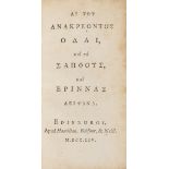 Miniature book.- Anacreon. Hai tou Anakreontos odai, kai ta Sapphous, kai Erinnas leipsana, …