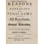 Pamphlets.- [Burthogge (Richard)] Prudential reasons for repealing the penal laws against all …