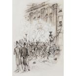 British illustration.- Whistler (Rex) Celebrations at the end of South African War, pen and ink, …