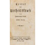 Kant (Immanuel) Critik der Urtheilskraft. Neueste, mit einem Register vermehrte Auflage, Grätz, no …