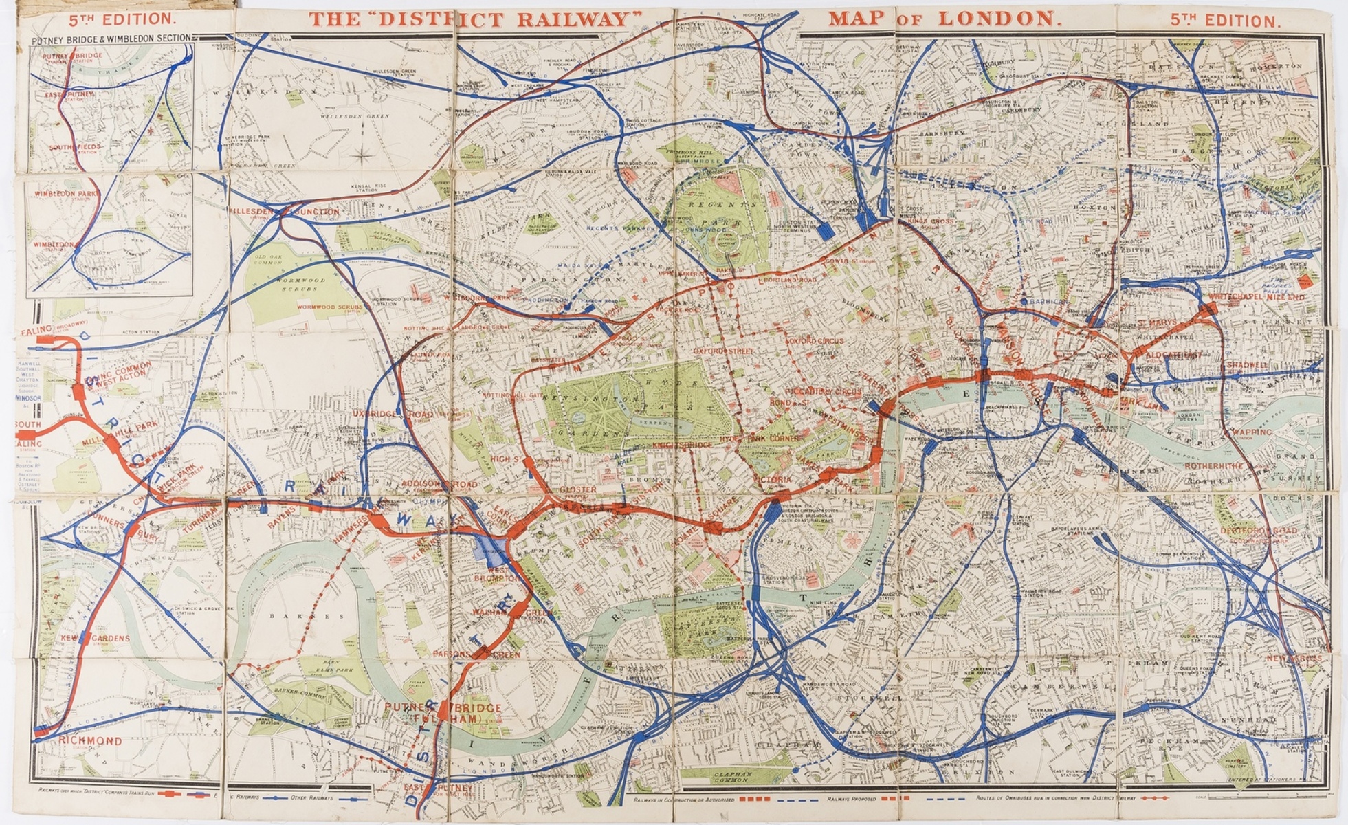 London.- Railways.- Map of London. The District Railway, fifth edition, W. J. Adams & Sons, …