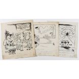 Political cartoons.- "Keep Out of It", pen and ink cartoon, signed, 1934; and a large quantity of …