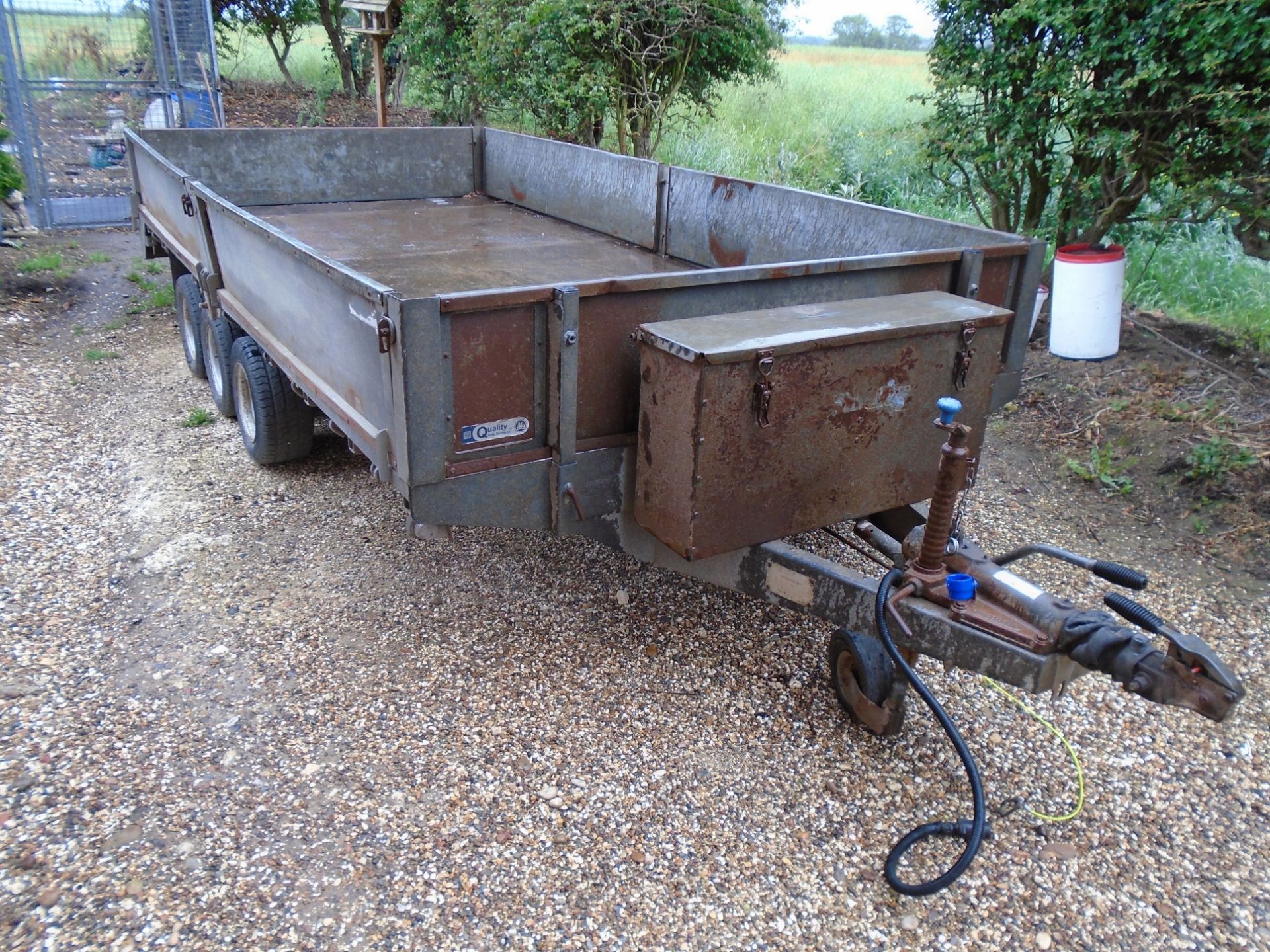 Graham Edwards 13' flatbed trailer, drop sides & vehicle ramps