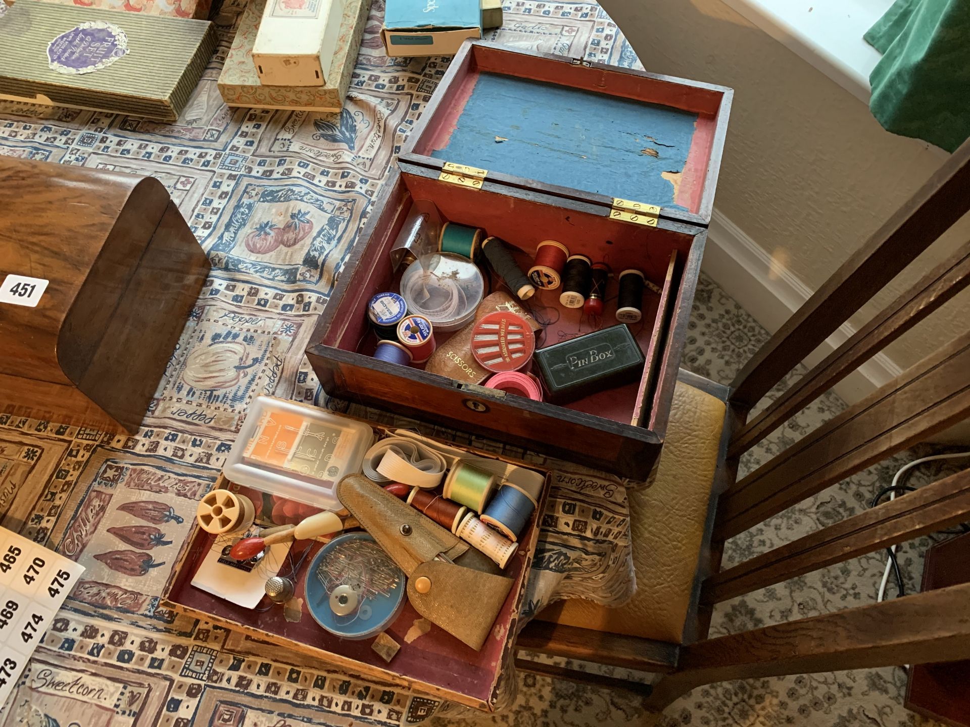 Inlaid sewing box & contents - Image 2 of 2