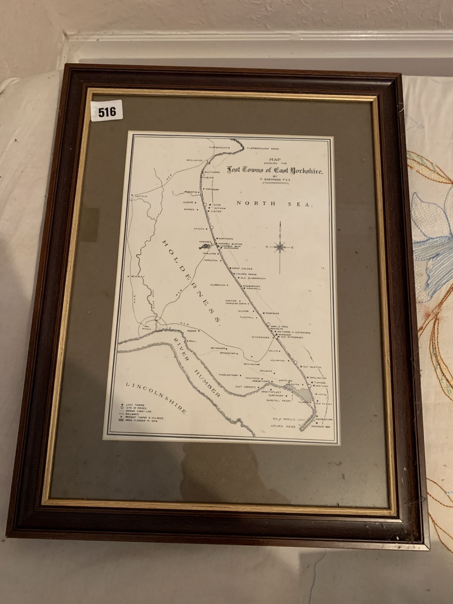 Framed map of lost towns of East Yorkshire