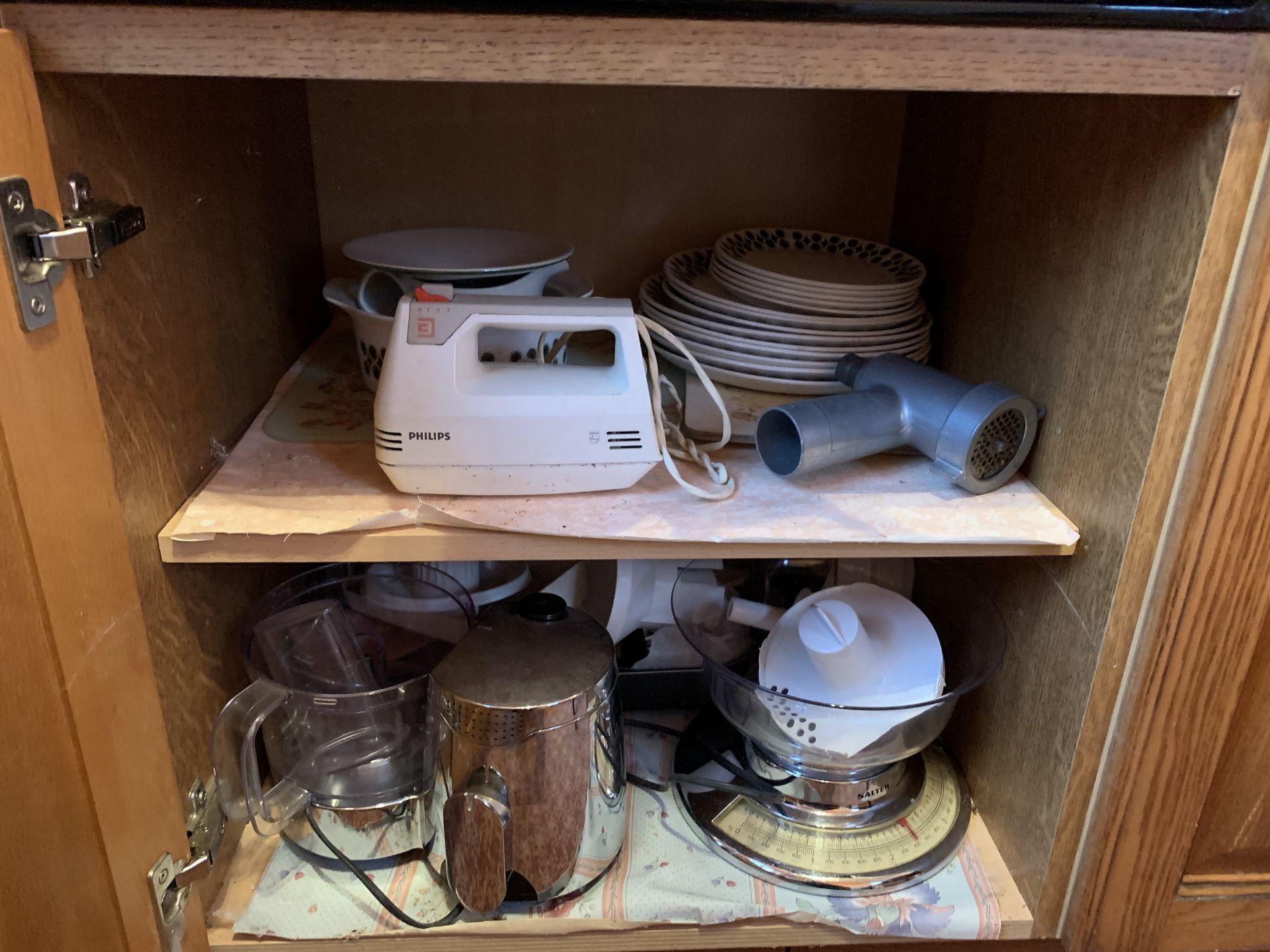 Contents of cupboard inc Salter scale