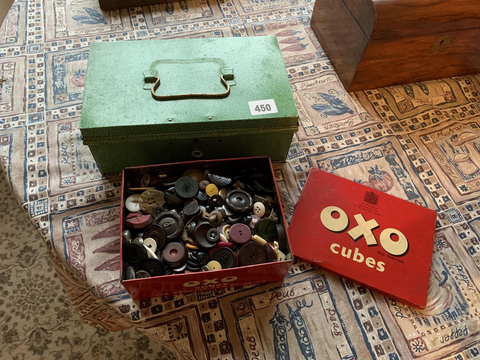 OXO tin of buttons & cash tin