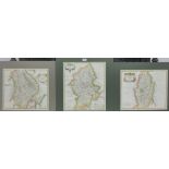 Robert Morden three hand coloured engraved maps to include Nottingham Shire, Lincoln shire, 43 x