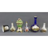 Collection of 19th century Derby to include two miniature vases, another small vase and cover in the