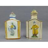 Two 18th century pottery tea caddy's in Pratt colours, possibly Scottish East Coast, tallest