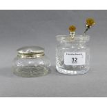 London silver topped glass jar together with a glass preserve jar with Epns cover and spoon (2)